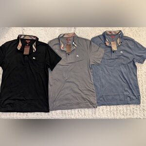 Blue, Black & Gray Polo Shirts Burberry-like plaid inner collar L&XL NWT
